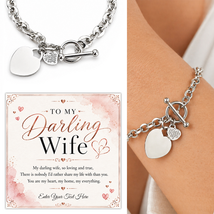 To My Darling Wife Personalised Unity Heart Bracelet In Keepsake Box