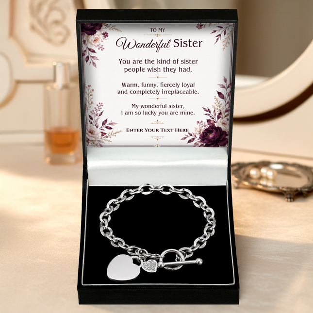 To My Wonderful Sister Personalised Unity Heart Bracelet In Keepsake Box