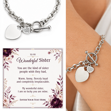 To My Wonderful Sister Personalised Unity Heart Bracelet In Keepsake Box