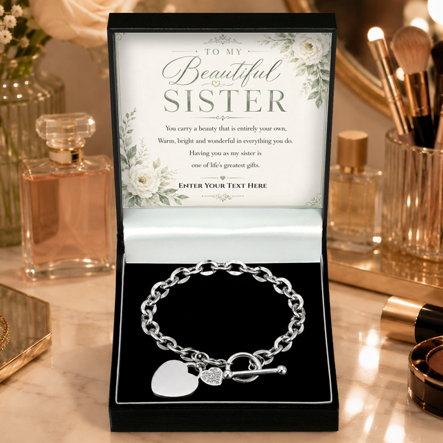 To My Beautiful Sister Personalised Unity Heart Bracelet In Keepsake Box