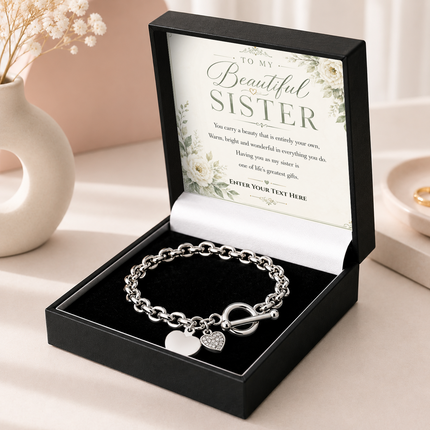 To My Beautiful Sister Personalised Unity Heart Bracelet In Keepsake Box