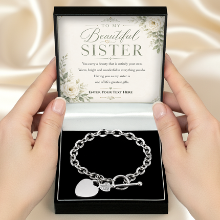 To My Beautiful Sister Personalised Unity Heart Bracelet In Keepsake Box
