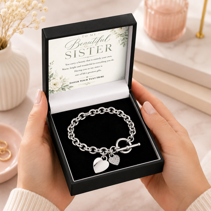 To My Beautiful Sister Personalised Unity Heart Bracelet In Keepsake Box