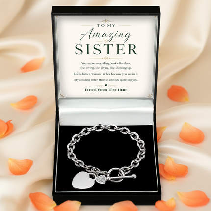 To My Amazing Sister Personalised Unity Heart Bracelet In Keepsake Box