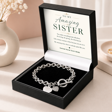 To My Amazing Sister Personalised Unity Heart Bracelet In Keepsake Box