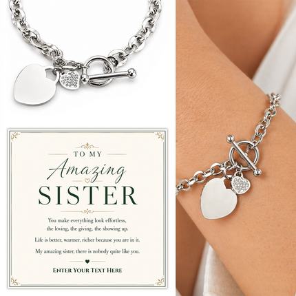 To My Amazing Sister Personalised Unity Heart Bracelet In Keepsake Box