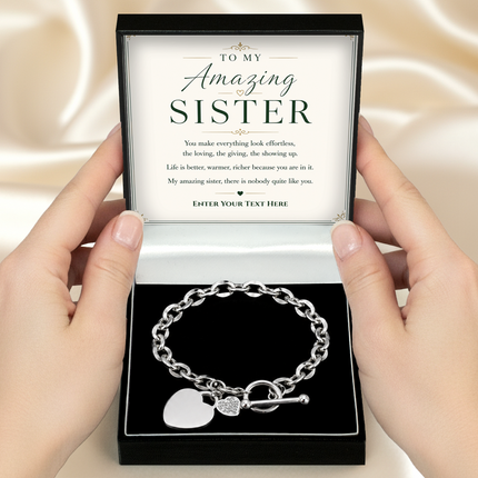 To My Amazing Sister Personalised Unity Heart Bracelet In Keepsake Box