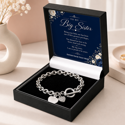 To My Big Sister Personalised Unity Heart Bracelet In Keepsake Box