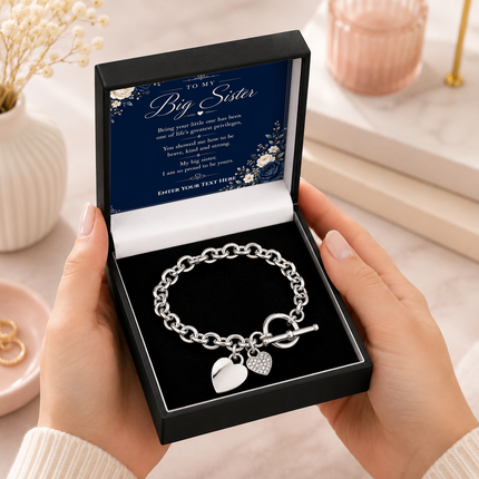 To My Big Sister Personalised Unity Heart Bracelet In Keepsake Box