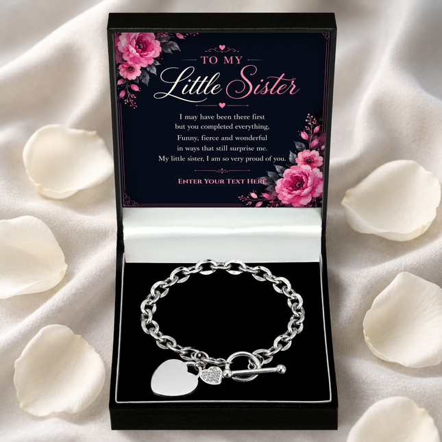 To My Little Sister Personalised Unity Heart Bracelet In Keepsake Box