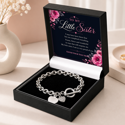 To My Little Sister Personalised Unity Heart Bracelet In Keepsake Box