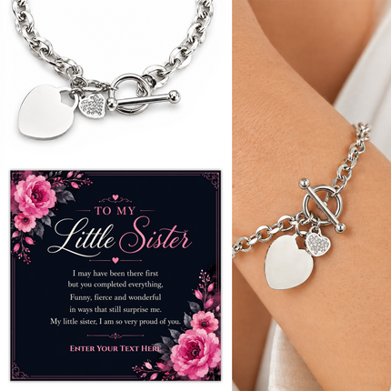 To My Little Sister Personalised Unity Heart Bracelet In Keepsake Box