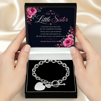 To My Little Sister Personalised Unity Heart Bracelet In Keepsake Box