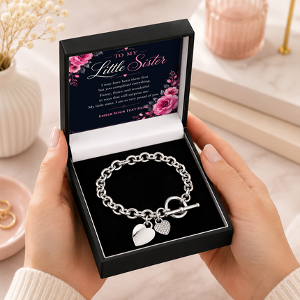 To My Little Sister Personalised Unity Heart Bracelet In Keepsake Box