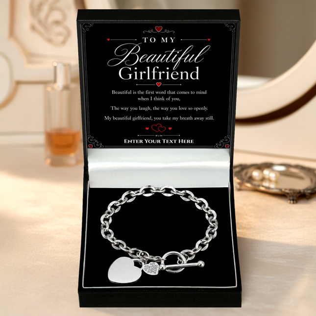 To My Beautiful Girlfriend Personalised Unity Heart Bracelet In Keepsake Box