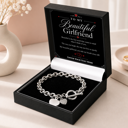 To My Beautiful Girlfriend Personalised Unity Heart Bracelet In Keepsake Box