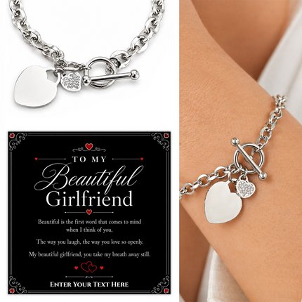 To My Beautiful Girlfriend Personalised Unity Heart Bracelet In Keepsake Box