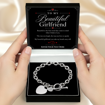To My Beautiful Girlfriend Personalised Unity Heart Bracelet In Keepsake Box