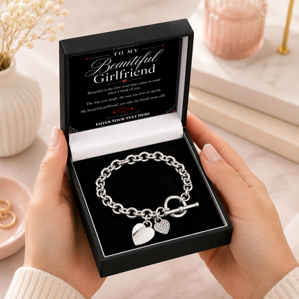 To My Beautiful Girlfriend Personalised Unity Heart Bracelet In Keepsake Box