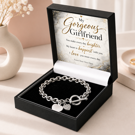 My Gorgeous Girlfriend Personalised Unity Heart Bracelet In Keepsake Box