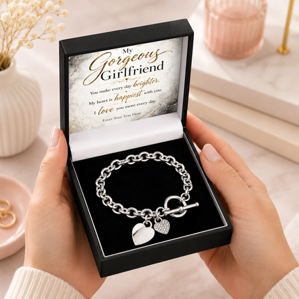 My Gorgeous Girlfriend Personalised Unity Heart Bracelet In Keepsake Box