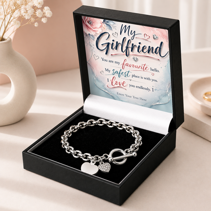 My Girlfriend Personalised Unity Heart Bracelet In Keepsake Box