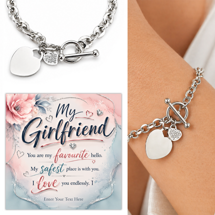 My Girlfriend Personalised Unity Heart Bracelet In Keepsake Box