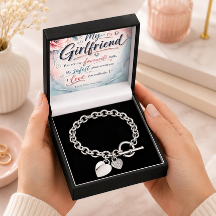 My Girlfriend Personalised Unity Heart Bracelet In Keepsake Box