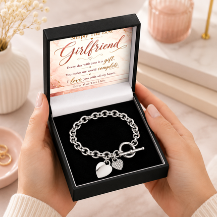 Simply The Best Girlfriend Personalised Unity Heart Bracelet In Keepsake Box