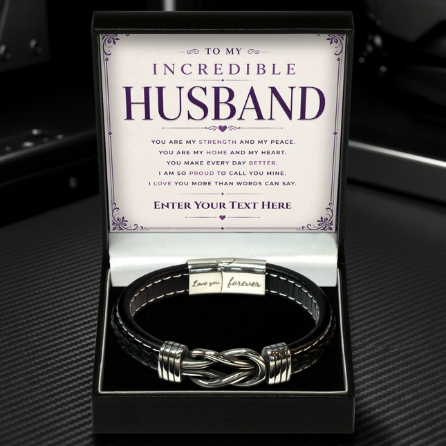 To My Incredible Husband Infinity Knot Bracelet With Personalised Keepsake Box