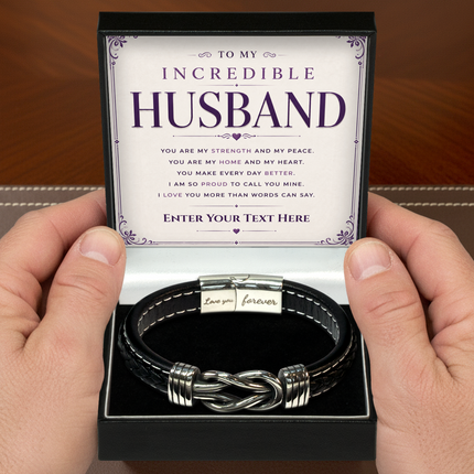 To My Incredible Husband Infinity Knot Bracelet With Personalised Keepsake Box