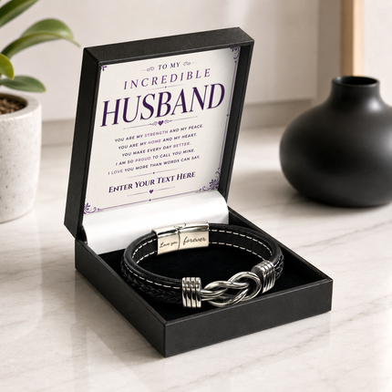 To My Incredible Husband Infinity Knot Bracelet With Personalised Keepsake Box