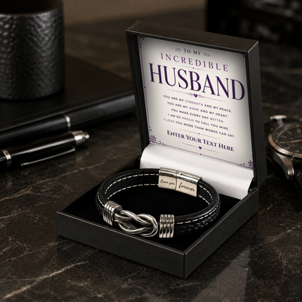 To My Incredible Husband Infinity Knot Bracelet With Personalised Keepsake Box