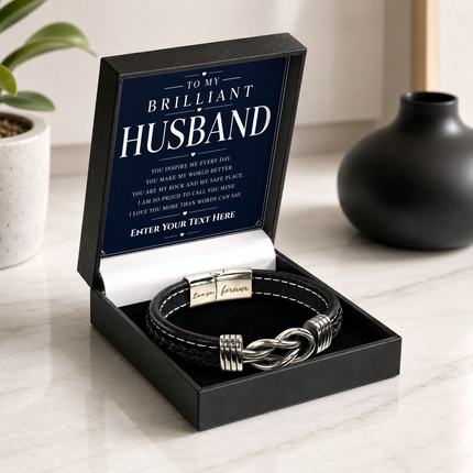 To My Brilliant Husband Infinity Knot Bracelet With Personalised Keepsake Box