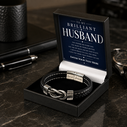 To My Brilliant Husband Infinity Knot Bracelet With Personalised Keepsake Box