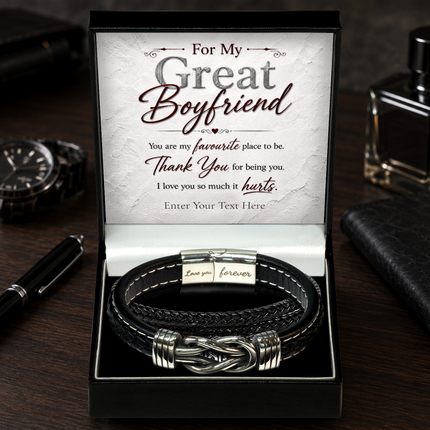 For My Great Boyfriend Infinity Knot Bracelet With Personalised Keepsake Box