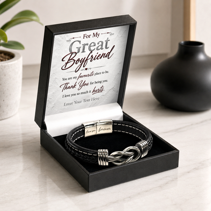 For My Great Boyfriend Infinity Knot Bracelet With Personalised Keepsake Box