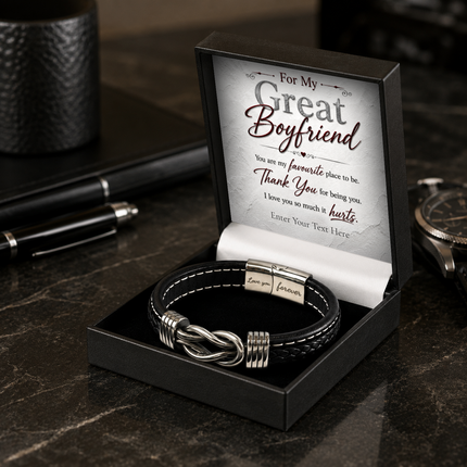 For My Great Boyfriend Infinity Knot Bracelet With Personalised Keepsake Box
