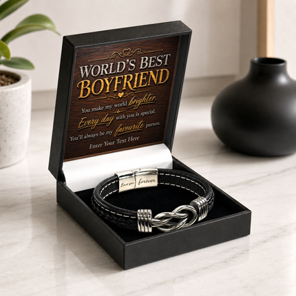 Worlds Best Boyfriend Infinity Knot Bracelet With Personalised Keepsake Box