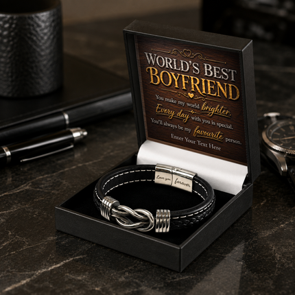 Worlds Best Boyfriend Infinity Knot Bracelet With Personalised Keepsake Box