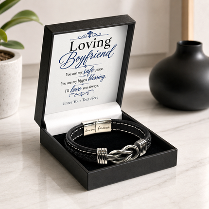 Loving Boyfriend Infinity Knot Bracelet With Personalised Keepsake Box