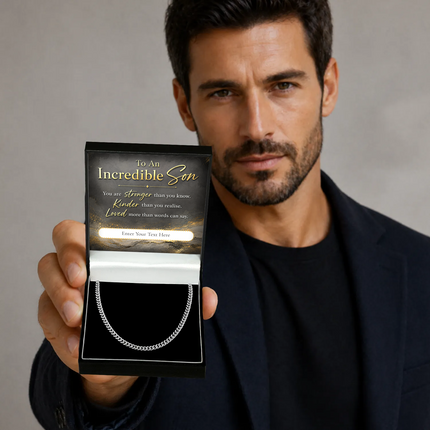 To An Incredible Son Stainless Steel Cuban Chain Necklace With Personalised Keepsake Box
