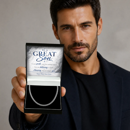 To A Great Son Stainless Steel Cuban Chain Necklace With Personalised Keepsake Box