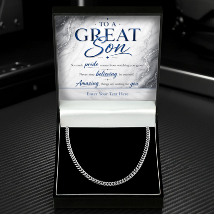 To A Great Son Stainless Steel Cuban Chain Necklace With Personalised Keepsake Box