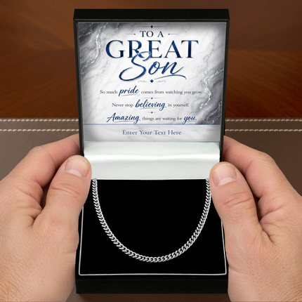To A Great Son Stainless Steel Cuban Chain Necklace With Personalised Keepsake Box