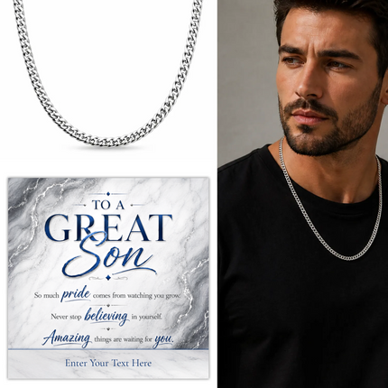 To A Great Son Stainless Steel Cuban Chain Necklace With Personalised Keepsake Box