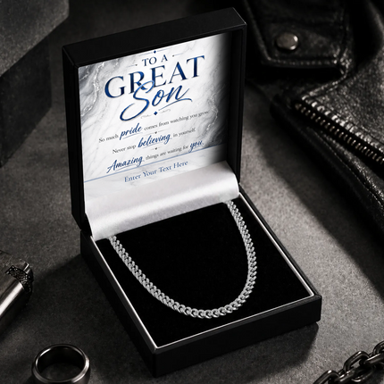 To A Great Son Stainless Steel Cuban Chain Necklace With Personalised Keepsake Box