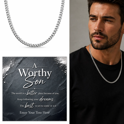A Worthy Son Stainless Steel Cuban Chain Necklace With Personalised Keepsake Box