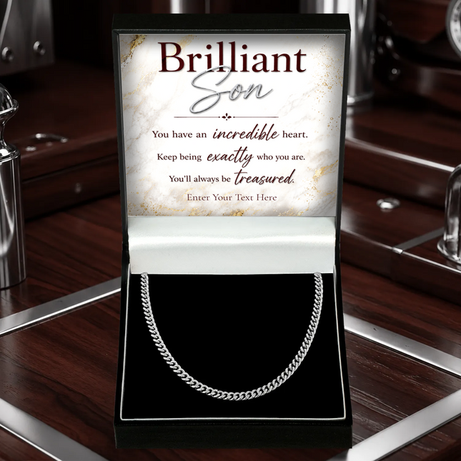 Brilliant Son Stainless Steel Cuban Chain Necklace With Personalised Keepsake Box