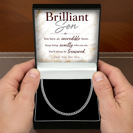 Brilliant Son Stainless Steel Cuban Chain Necklace With Personalised Keepsake Box